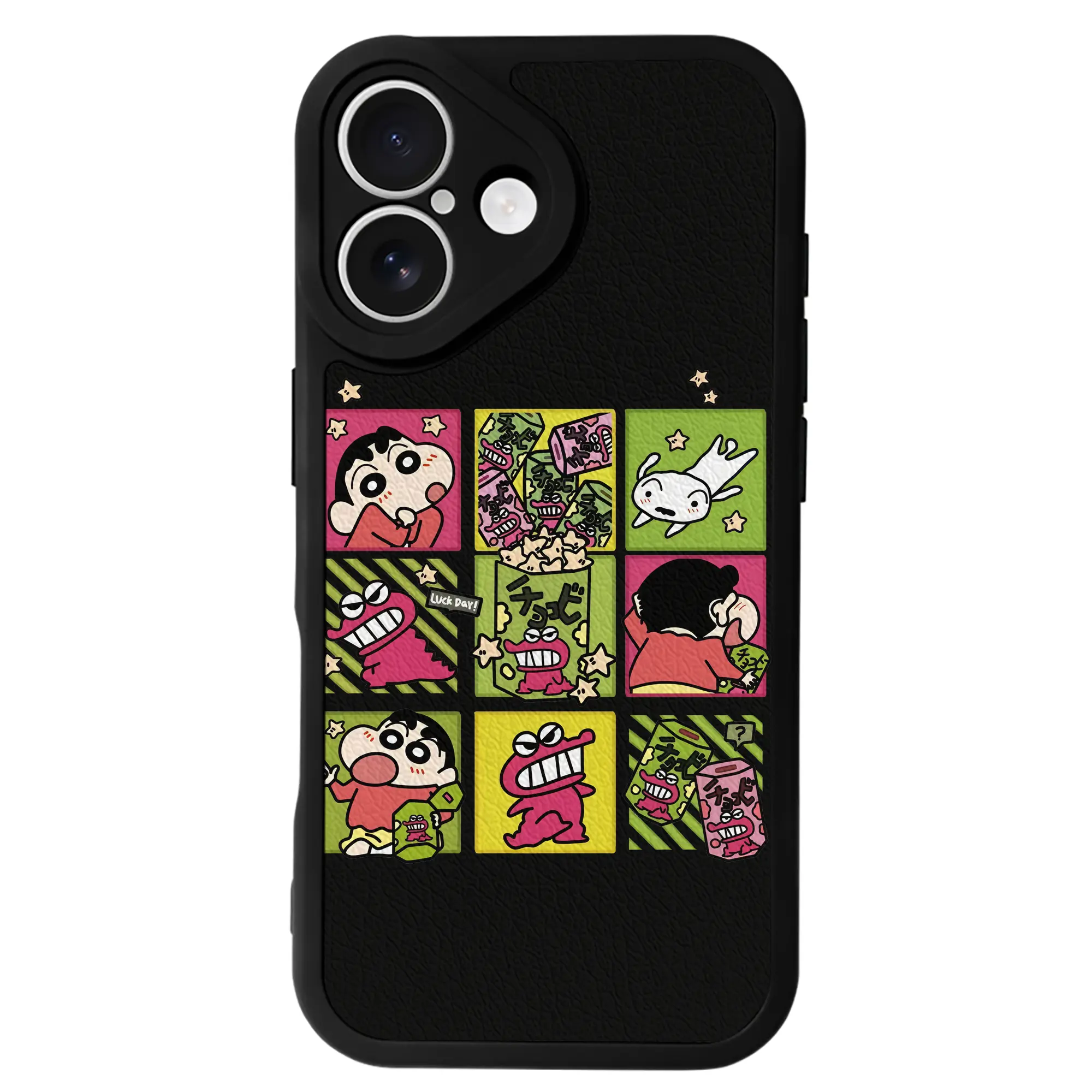 クレヨンしんちゃん グッズ 野原 しんのすけ - IPhone 16シリーズ対応 ・ シリコンスマホケース ・ レザー調 ・ 高精度フィット ・ 耐衝撃 ・ ワイヤレス充電対応 ・ 精密カット